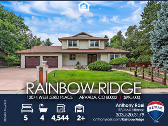 ARVADA HOME FOR SALE: 12074 West 53rd Pl | Arvada CO 80002 Custom Home in The Rainbow Ridge Neighborhood