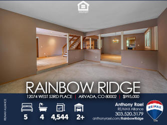 ARVADA HOME FOR SALE: 12074 West 53rd Pl | Arvada CO 80002 Custom Home in The Rainbow Ridge Neighborhood